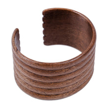 Load image into Gallery viewer, Handmade Striped Walnut Wood Cuff Bracelet from Kazakhstan - Sylvan Mark | NOVICA