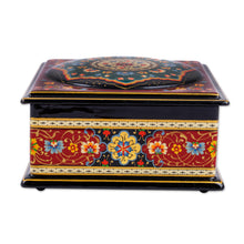 Load image into Gallery viewer, Floral Red Walnut Wood Jewelry Box with Velvet Lining - Floral Eden in Red | NOVICA