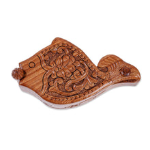 Load image into Gallery viewer, Traditional Polished Fish-Shaped Elm Tree Wood Puzzle Box - Luxurious Waters | NOVICA