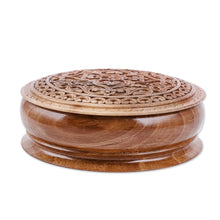 Load image into Gallery viewer, Hand-Carved Traditional Floral Round Walnut Wood Jewelry Box - Circle of Tradition | NOVICA