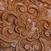 Load image into Gallery viewer, Hand-Carved Traditional Floral Round Walnut Wood Jewelry Box - Circle of Tradition | NOVICA