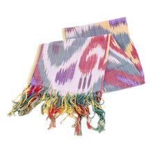 Load image into Gallery viewer, Classic Fringed Cotton Ikat Scarf Handwoven in Uzbekistan - Symphony of Sweetness | NOVICA