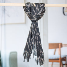 Load image into Gallery viewer, Handwoven Ikat Patterned Blue Cotton Scarf with Fringes - Blue Frequencies | NOVICA