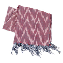 Load image into Gallery viewer, Handwoven Ikat Patterned Red Cotton Scarf with Fringes - Red Frequencies | NOVICA
