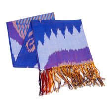 Load image into Gallery viewer, Handwoven Ikat Patterned Purple and Blue Silk Scarf - Royal Twilight | NOVICA
