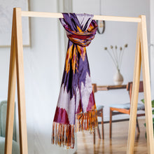Load image into Gallery viewer, Handwoven Ikat Patterned Purple and Blue Silk Scarf - Royal Twilight | NOVICA
