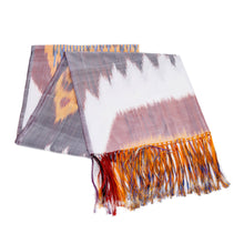 Load image into Gallery viewer, Handwoven Ikat Patterned Warm-Toned Silk Scarf - Royal Summer | NOVICA