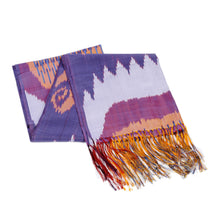 Load image into Gallery viewer, Handwoven Ikat Patterned Purple and Fuchsia Silk Scarf - Royal Fantasy | NOVICA
