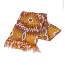 Load image into Gallery viewer, Handloomed Ikat Patterned Soft Silk Scarf in Yellow Hues - Summer Halo | NOVICA