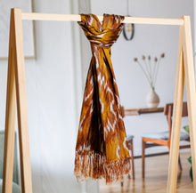 Load image into Gallery viewer, Handloomed Ikat Patterned Soft Silk Scarf in Yellow Hues - Summer Halo | NOVICA