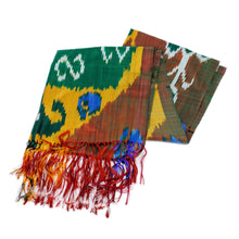 Load image into Gallery viewer, Traditional Handwoven Colorful Ikat Patterned Silk Scarf - Kingdom Beauty | NOVICA