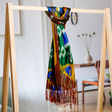 Load image into Gallery viewer, Traditional Handwoven Colorful Ikat Patterned Silk Scarf - Kingdom Beauty | NOVICA