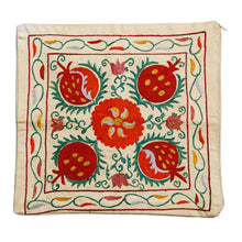 Load image into Gallery viewer, Classic Embroidered Red and Green Silk Cushion Cover - Fruitful Passion | NOVICA