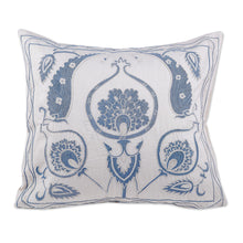 Load image into Gallery viewer, Classic Embroidered Blue and White Cotton Cushion Cover - Celestial Romance | NOVICA
