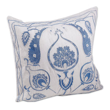 Load image into Gallery viewer, Classic Embroidered Blue and White Cotton Cushion Cover - Celestial Romance | NOVICA