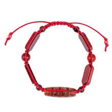Load image into Gallery viewer, Dzi Multi-Gemstone Beaded Macrame Shambhala Style Bracelet - Shambhala Striped Dzi | NOVICA
