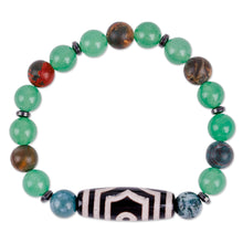 Load image into Gallery viewer, 3-Eyed Dzi Multi-Gemstone Beaded Stretch Pendant Bracelet - Three-Eyed Dzi | NOVICA