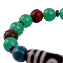 Load image into Gallery viewer, 3-Eyed Dzi Multi-Gemstone Beaded Stretch Pendant Bracelet - Three-Eyed Dzi | NOVICA
