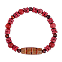 Load image into Gallery viewer, Striped Dzi Multi-Gemstone Beaded Stretch Pendant Bracelet - Striped Dzi | NOVICA