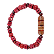 Load image into Gallery viewer, Striped Dzi Multi-Gemstone Beaded Stretch Pendant Bracelet - Striped Dzi | NOVICA
