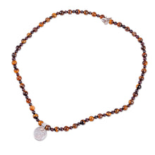 Load image into Gallery viewer, Cultural Tiger&#39;s Eye and Garnet Choker Pendant Necklace - Precious History | NOVICA
