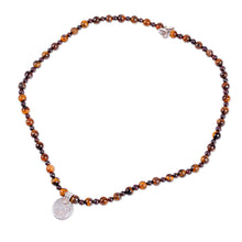 Load image into Gallery viewer, Cultural Tiger's Eye and Garnet Choker Pendant Necklace - Precious History | NOVICA