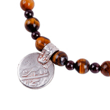 Load image into Gallery viewer, Cultural Tiger's Eye and Garnet Choker Pendant Necklace - Precious History | NOVICA