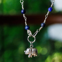 Load image into Gallery viewer, Elephant-Themed Lapis Lazuli Link Choker Pendant Necklace - The Sage Giant | NOVICA