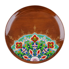 Load image into Gallery viewer, Lacquered Peacock-Inspired Round Walnut Wood Wall Art - 'Peacock's Essence | NOVICA
