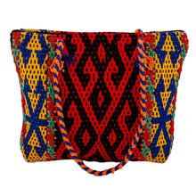 Load image into Gallery viewer, Classic Geometric-Patterned Colorful Cotton and Wool Handbag - Flaming Traditions | NOVICA
