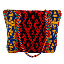 Load image into Gallery viewer, Classic Geometric-Patterned Colorful Cotton and Wool Handbag - Flaming Traditions | NOVICA