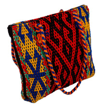 Load image into Gallery viewer, Classic Geometric-Patterned Colorful Cotton and Wool Handbag - Flaming Traditions | NOVICA