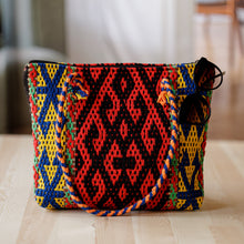 Load image into Gallery viewer, Classic Geometric-Patterned Colorful Cotton and Wool Handbag - Flaming Traditions | NOVICA
