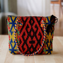 Load image into Gallery viewer, Classic Geometric-Patterned Colorful Cotton and Wool Handbag - Flaming Traditions | NOVICA
