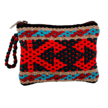 Load image into Gallery viewer, Geometric-Patterned Red Zippered Cotton and Wool Coin Purse - Ancestral Fortune | NOVICA