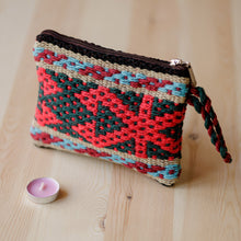 Load image into Gallery viewer, Geometric-Patterned Red Zippered Cotton and Wool Coin Purse - Ancestral Fortune | NOVICA