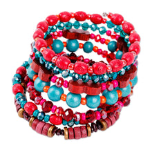 Load image into Gallery viewer, Handmade Natural Garnet and Crystal Beaded Wrap Bracelet - Passionate Essence | NOVICA