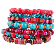 Load image into Gallery viewer, Handmade Natural Garnet and Crystal Beaded Wrap Bracelet - Passionate Essence | NOVICA