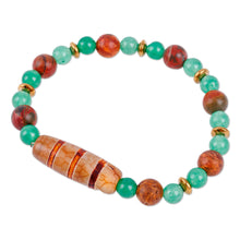 Load image into Gallery viewer, Green and Brown Striped Dzi Multi-Gemstone Beaded Bracelet - Island Dzi | NOVICA