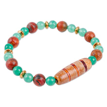 Load image into Gallery viewer, Green and Brown Striped Dzi Multi-Gemstone Beaded Bracelet - Island Dzi | NOVICA
