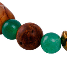 Load image into Gallery viewer, Green and Brown Striped Dzi Multi-Gemstone Beaded Bracelet - Island Dzi | NOVICA
