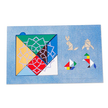 Load image into Gallery viewer, Handcrafted and Painted Colorful Walnut Wood Tangram Puzzle - Brain Teaser | NOVICA