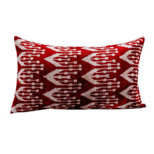 Load image into Gallery viewer, Handcrafted Crimson and White Bakhmal Silk Cushion Cover - Crimson Era | NOVICA
