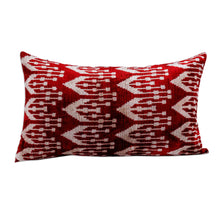 Load image into Gallery viewer, Handcrafted Crimson and White Bakhmal Silk Cushion Cover - Crimson Era | NOVICA