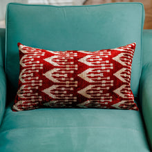 Load image into Gallery viewer, Handcrafted Crimson and White Bakhmal Silk Cushion Cover - Crimson Era | NOVICA
