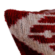 Load image into Gallery viewer, Handcrafted Crimson and White Bakhmal Silk Cushion Cover - Crimson Era | NOVICA