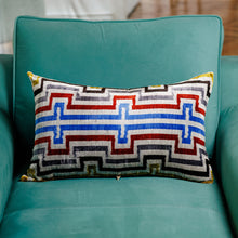 Load image into Gallery viewer, Handcrafted Geometric Patterned Bakhmal Silk Cushion Cover - Geometric Manor | NOVICA