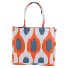 Load image into Gallery viewer, Handcrafted Orange and Blue Ikat Cotton Handle Bag (Large) - Orange Universes | NOVICA