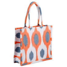 Load image into Gallery viewer, Handcrafted Orange and Blue Ikat Cotton Handle Bag (Large) - Orange Universes | NOVICA