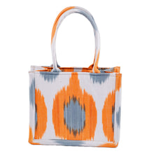 Load image into Gallery viewer, Handcrafted Orange and Blue Ikat Cotton Handle Bag (Small) - Orange Universes | NOVICA